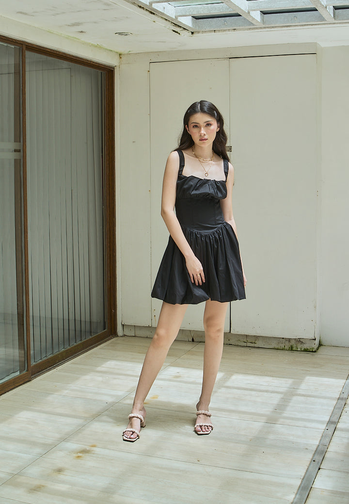 Varvara Black Ruched Bust Pleated Mini Dress