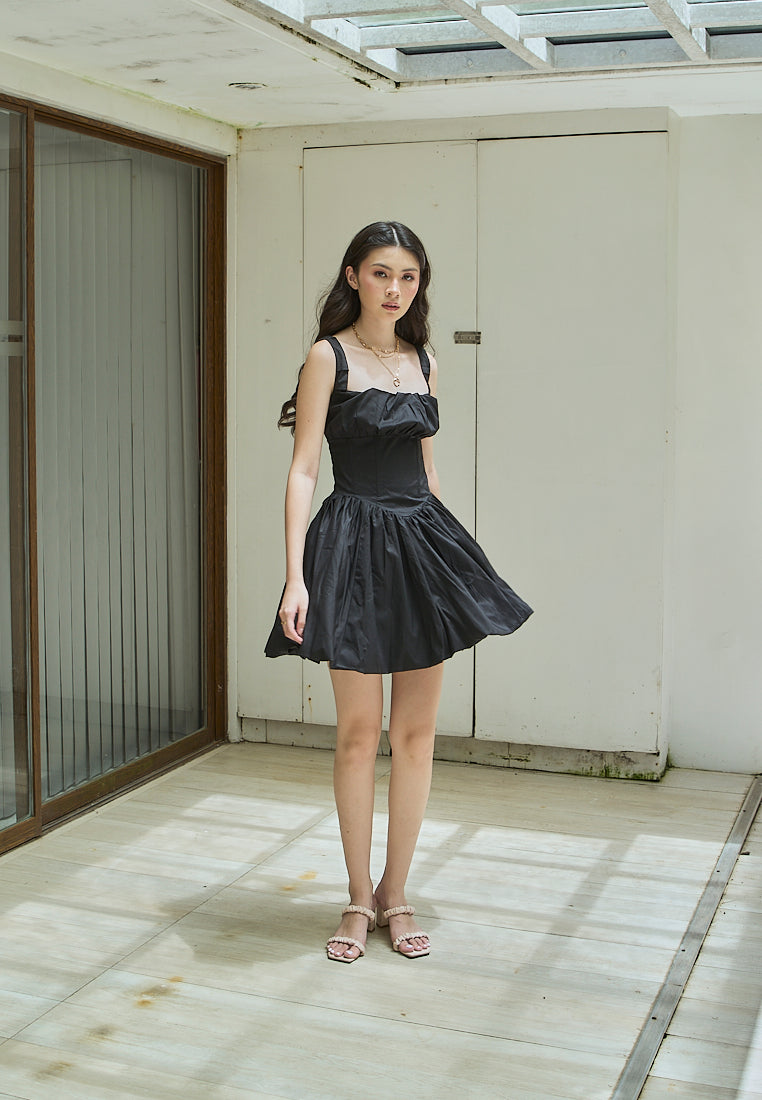Varvara Black Ruched Bust Pleated Mini Dress