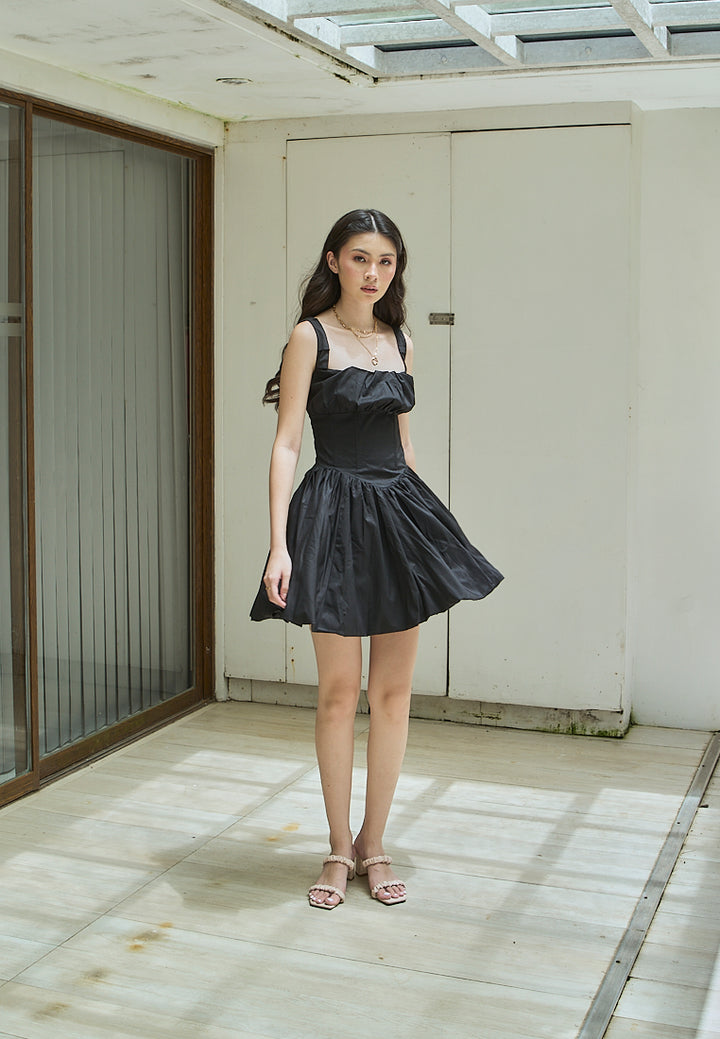 Varvara Black Ruched Bust Pleated Mini Dress