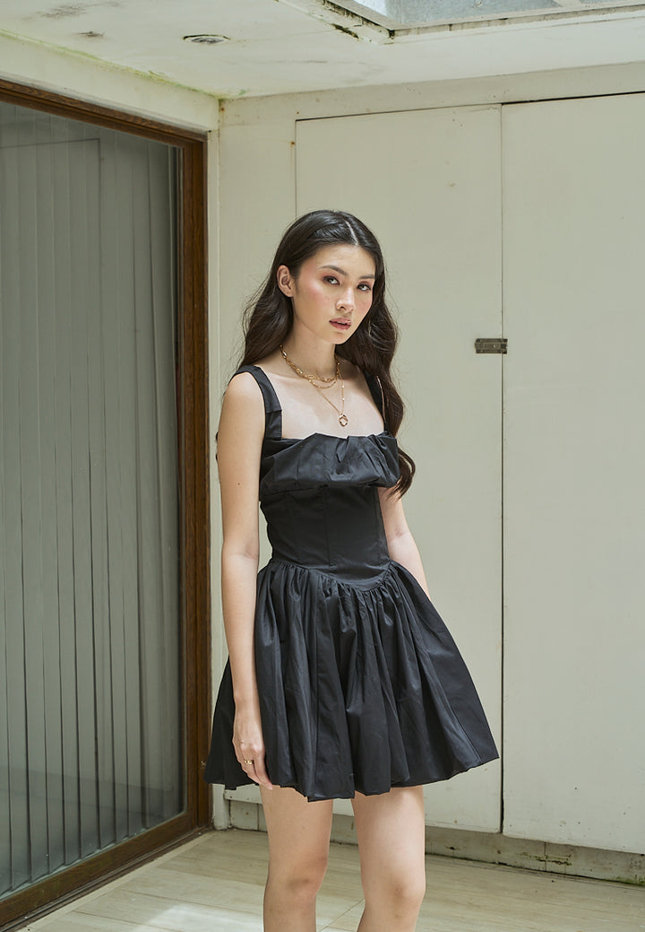 Varvara Black Ruched Bust Pleated Mini Dress