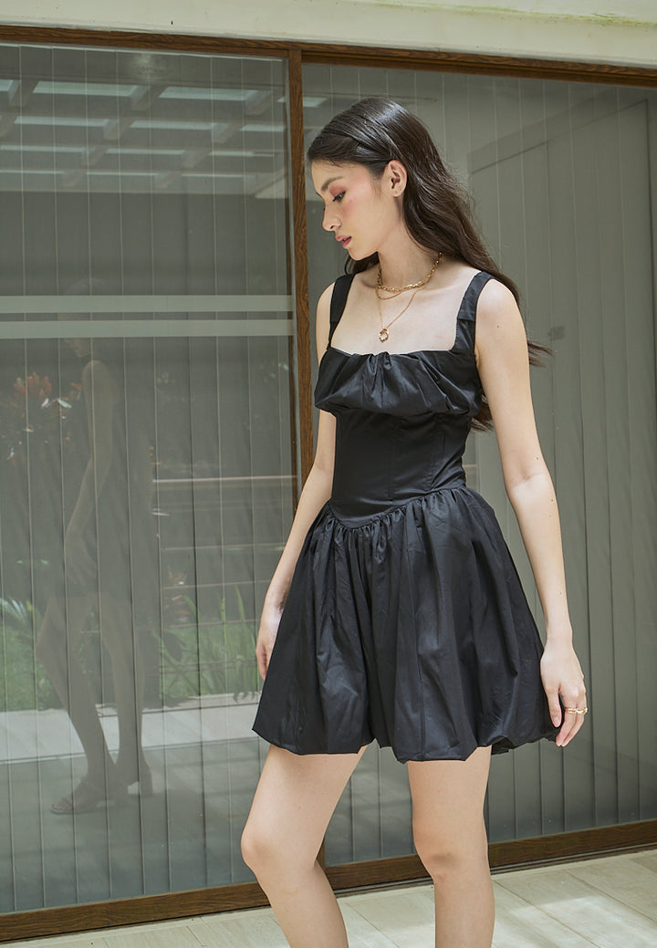 Varvara Black Ruched Bust Pleated Mini Dress