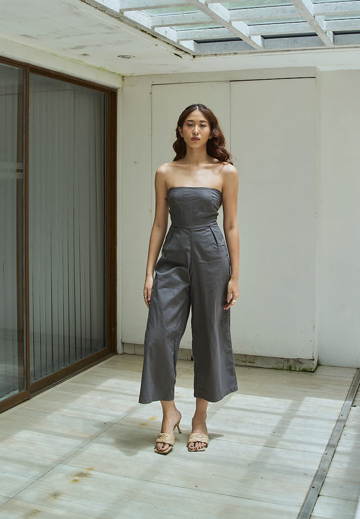 Paloma Black Charcoal Smocked Back Square Cut Tube Jumpsuit