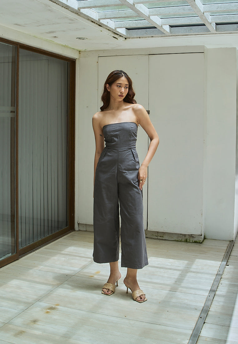 Paloma Black Charcoal Smocked Back Square Cut Tube Jumpsuit