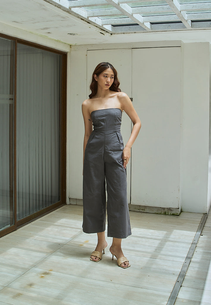 Paloma Black Charcoal Smocked Back Square Cut Tube Jumpsuit