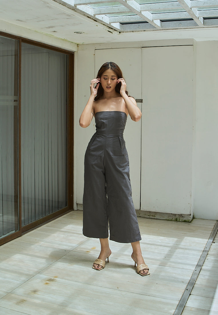 Paloma Black Charcoal Smocked Back Square Cut Tube Jumpsuit