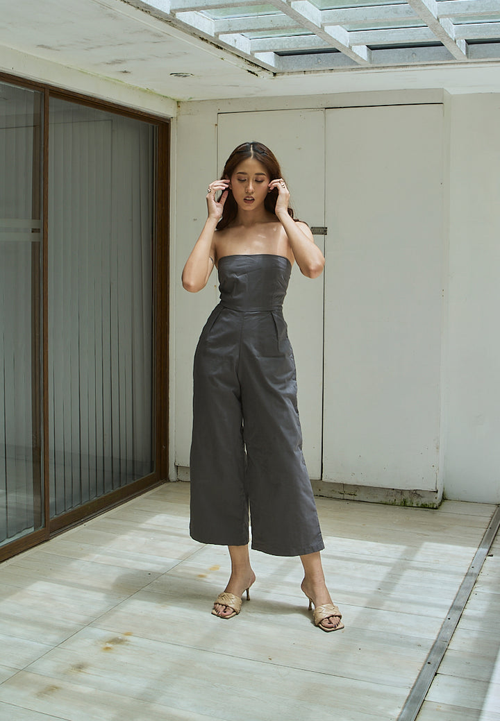 Paloma Black Charcoal Smocked Back Square Cut Tube Jumpsuit