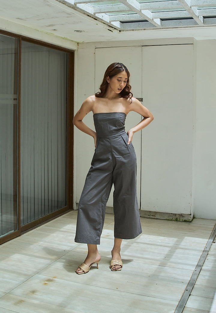 Paloma Black Charcoal Smocked Back Square Cut Tube Jumpsuit