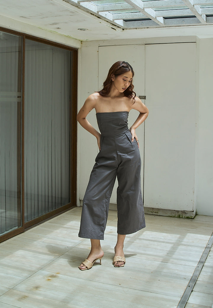 Paloma Black Charcoal Smocked Back Square Cut Tube Jumpsuit