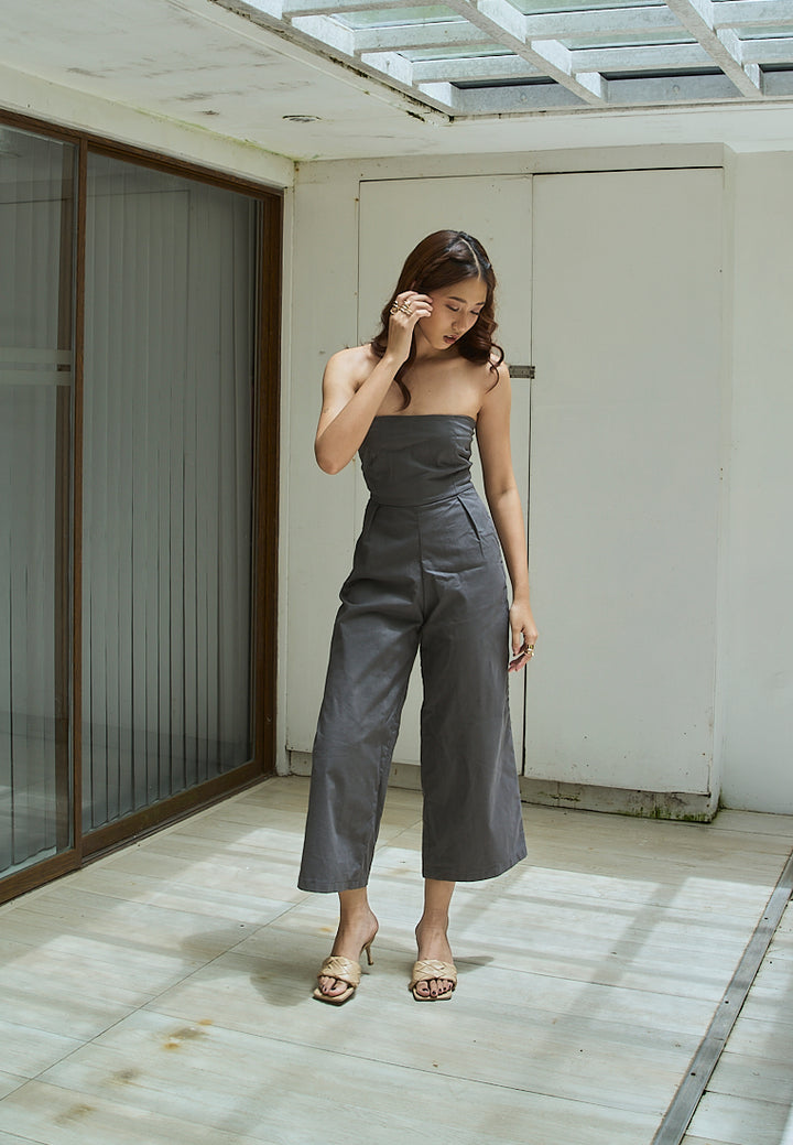 Paloma Black Charcoal Smocked Back Square Cut Tube Jumpsuit