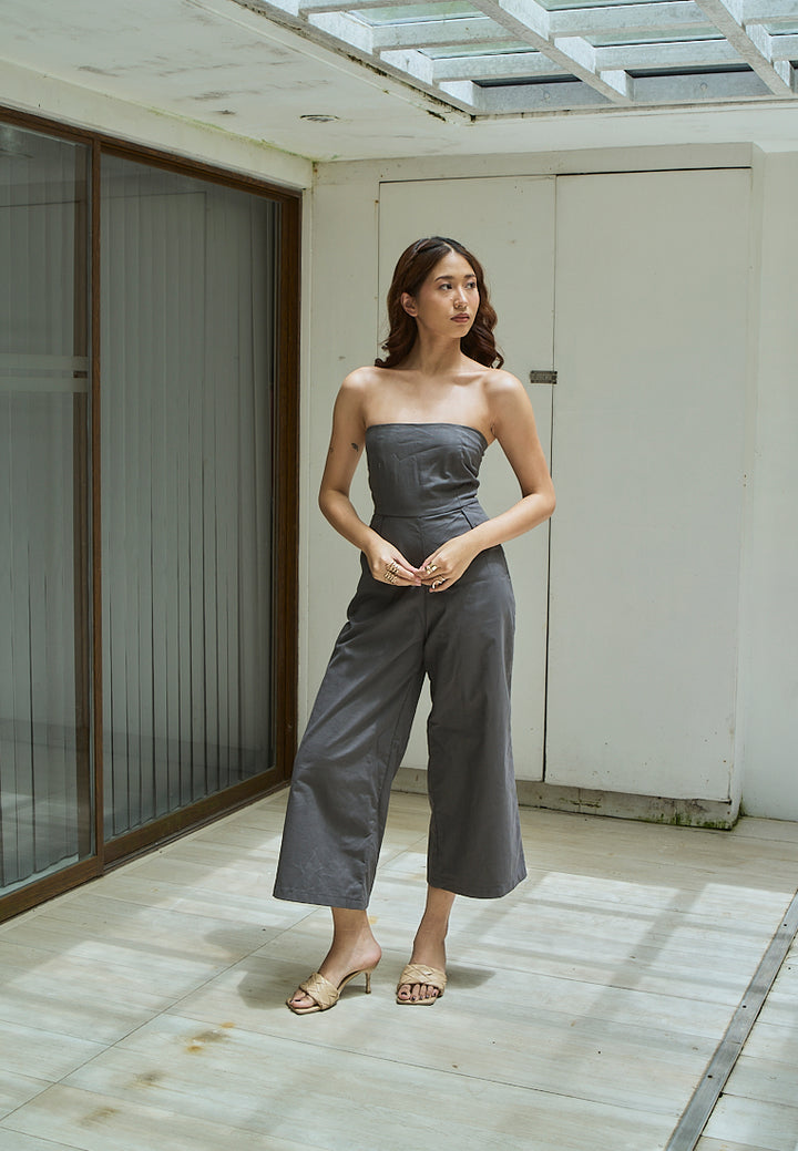 Paloma Black Charcoal Smocked Back Square Cut Tube Jumpsuit