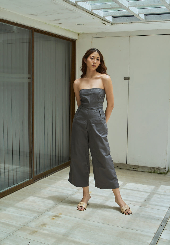 Paloma Black Charcoal Smocked Back Square Cut Tube Jumpsuit