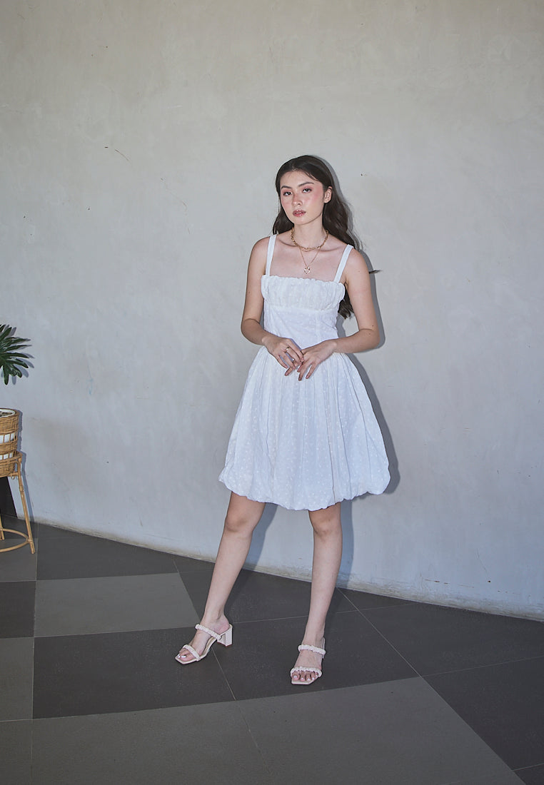 Varvara White Floral Print Ruched Bust Pleated Mini Dress