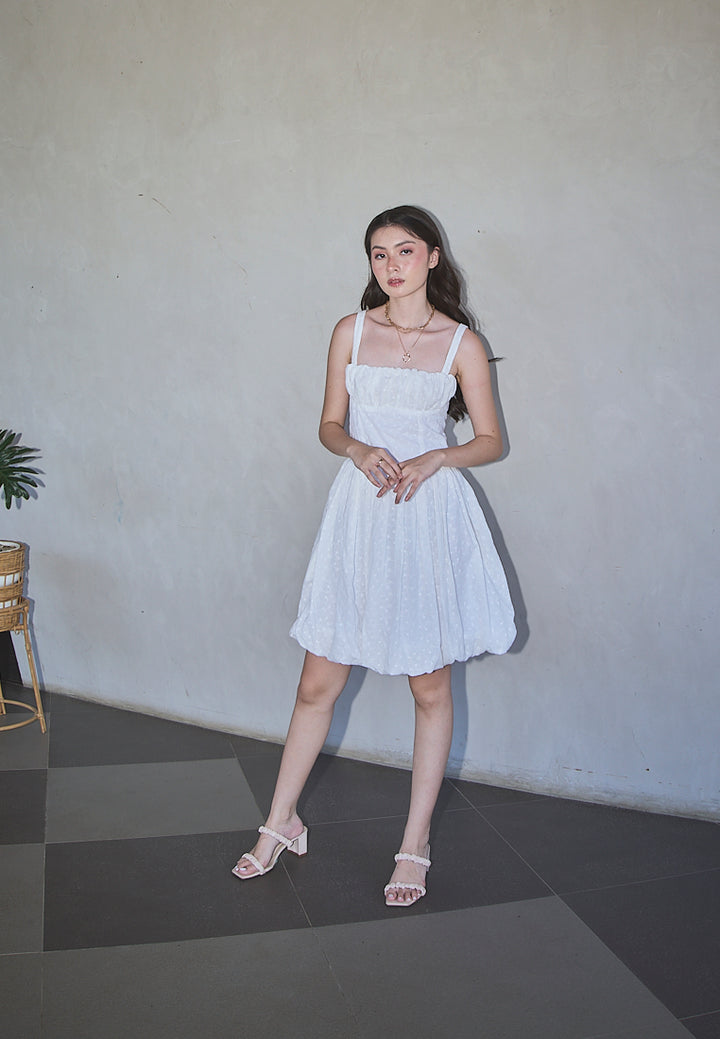 Varvara White Floral Print Ruched Bust Pleated Mini Dress