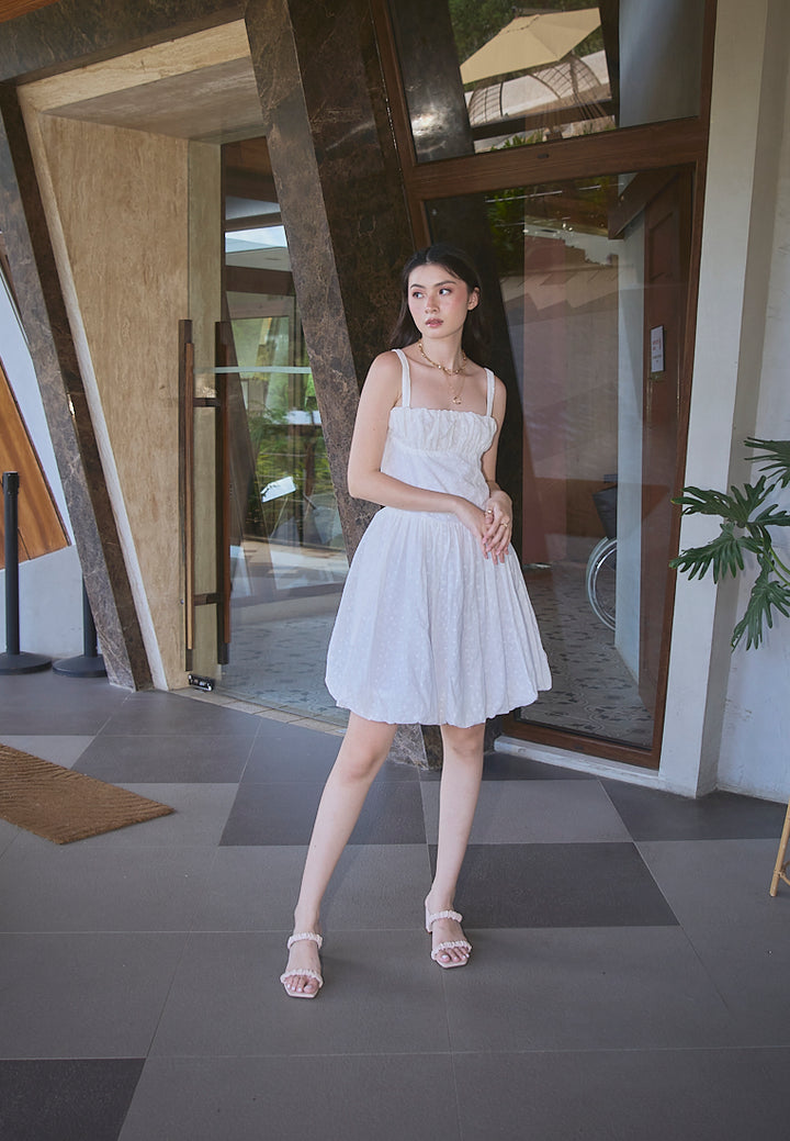 Varvara White Floral Print Ruched Bust Pleated Mini Dress