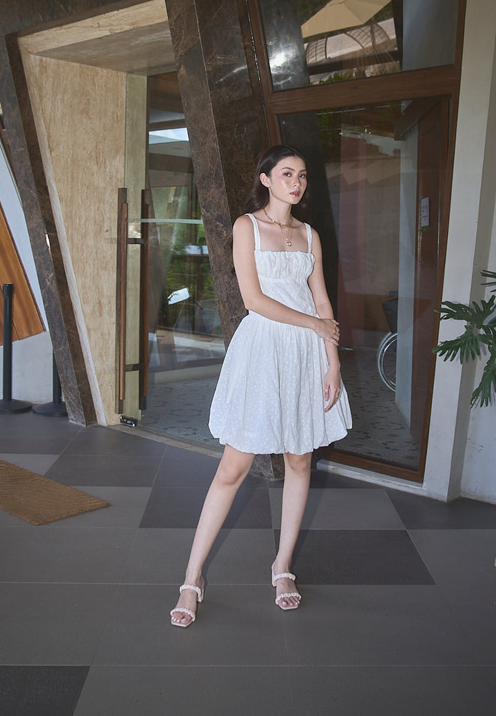 Varvara White Floral Print Ruched Bust Pleated Mini Dress