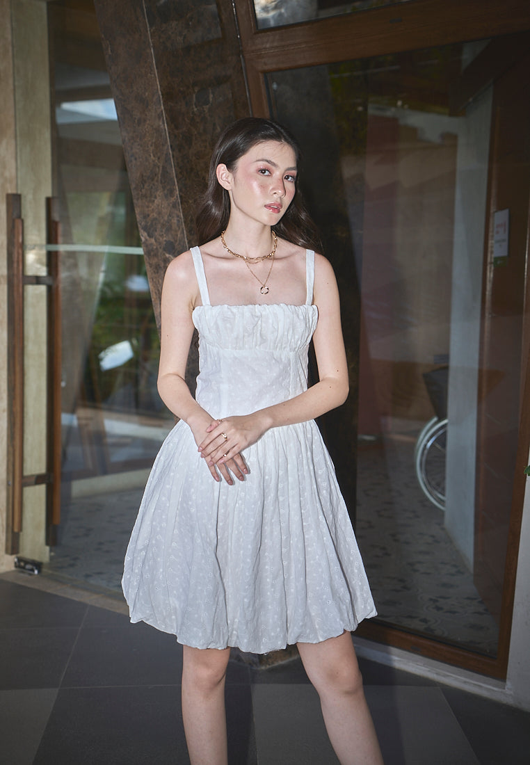 Varvara White Floral Print Ruched Bust Pleated Mini Dress