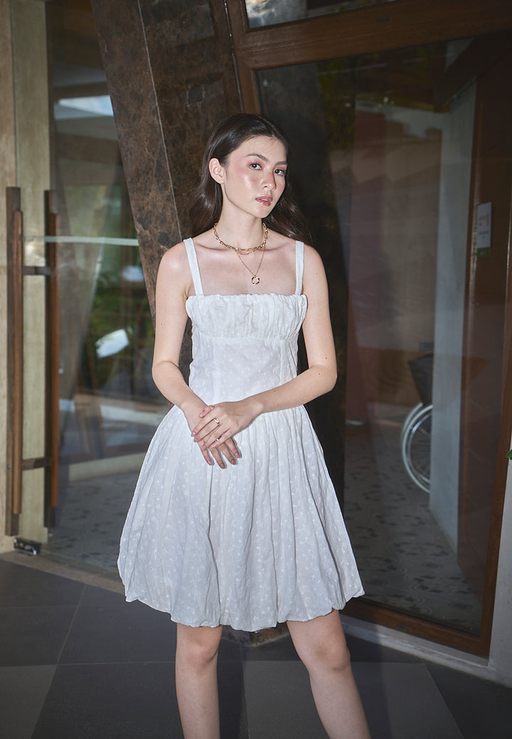 Varvara White Floral Print Ruched Bust Pleated Mini Dress