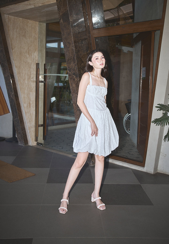Varvara White Floral Print Ruched Bust Pleated Mini Dress