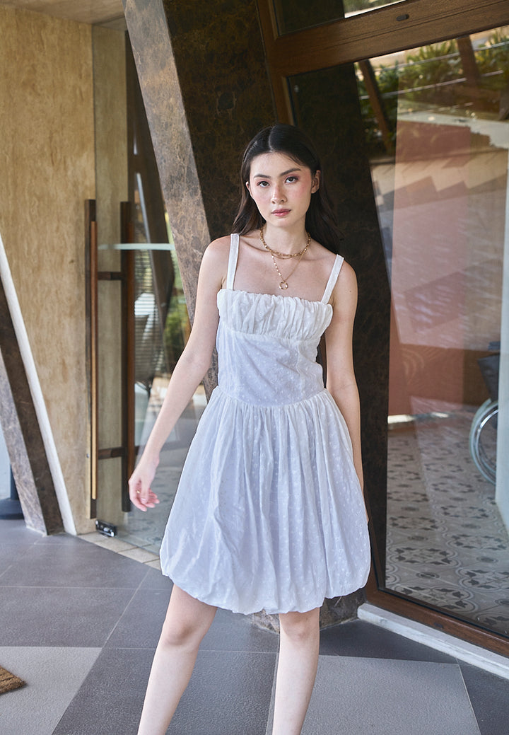 Varvara White Floral Print Ruched Bust Pleated Mini Dress