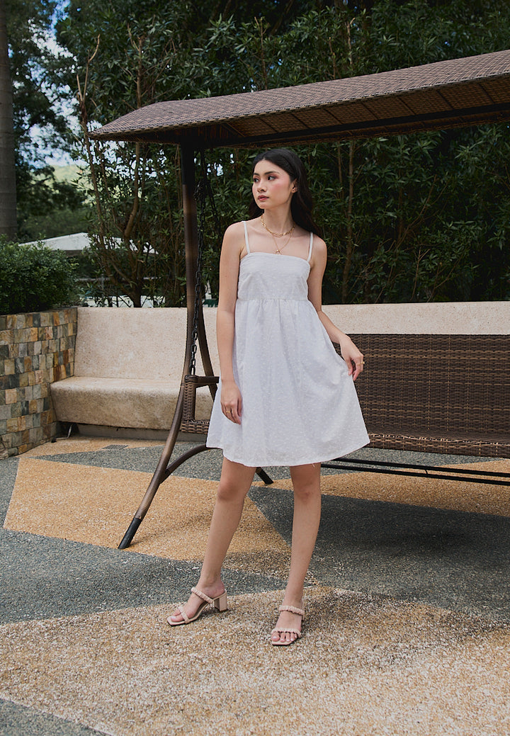 Gretchen White Floral Print Flowy Mini Dress