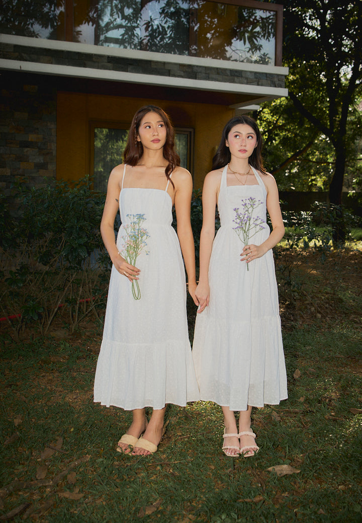 Ziska White Floral Embroided Halter Midi Mermaid Dress