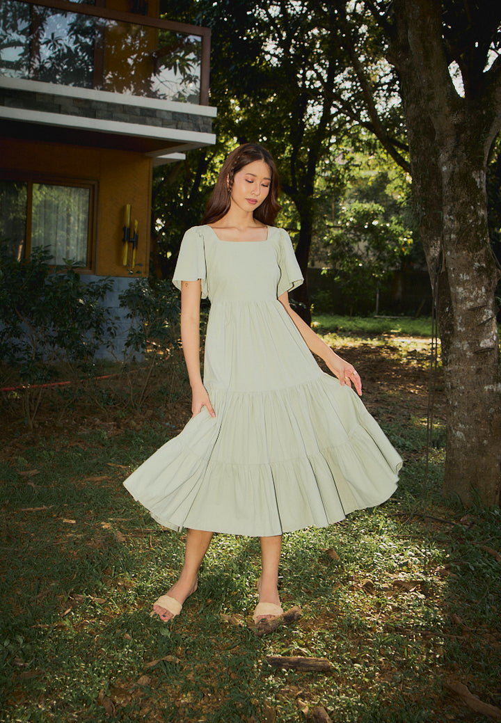 Caimana Sage Green Strappy Back Detail Midi Dress
