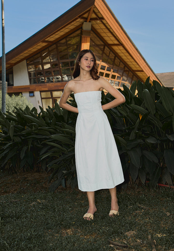 Petunia White A- Line Tube Midi Dress