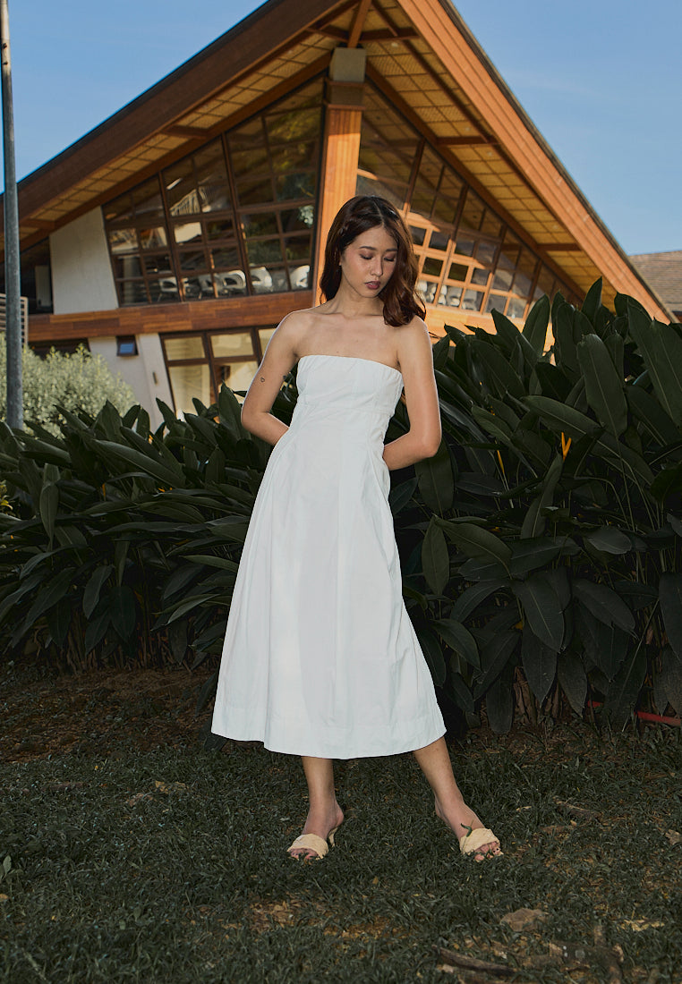 Petunia White A- Line Tube Midi Dress
