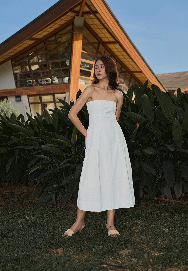 Petunia White A- Line Tube Midi Dress