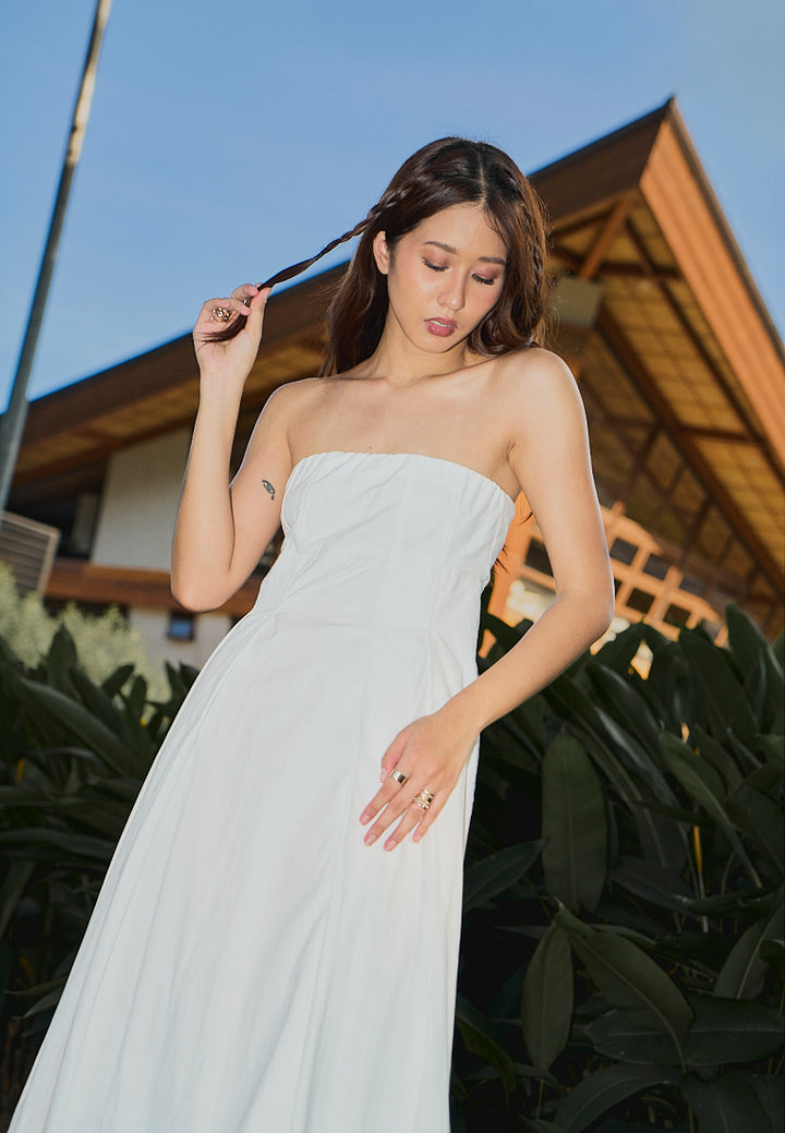 Petunia White A- Line Tube Midi Dress