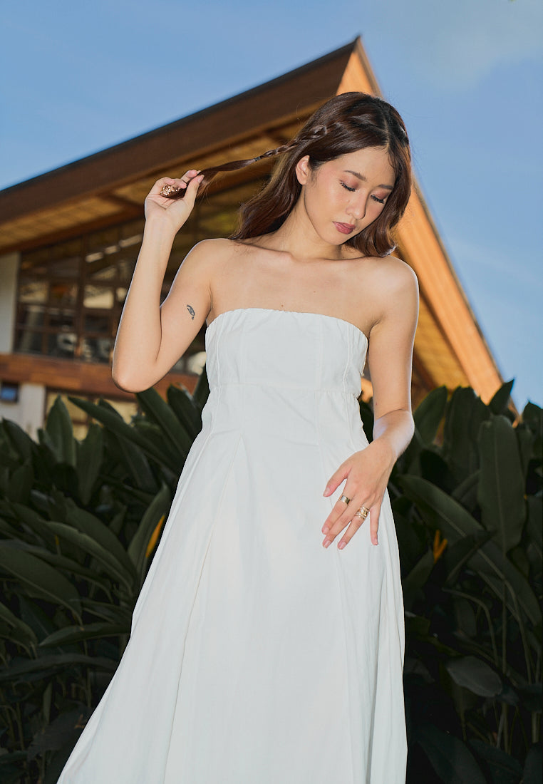 Petunia White A- Line Tube Midi Dress