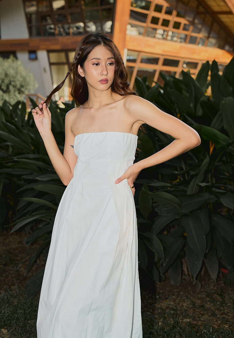 Petunia White A- Line Tube Midi Dress