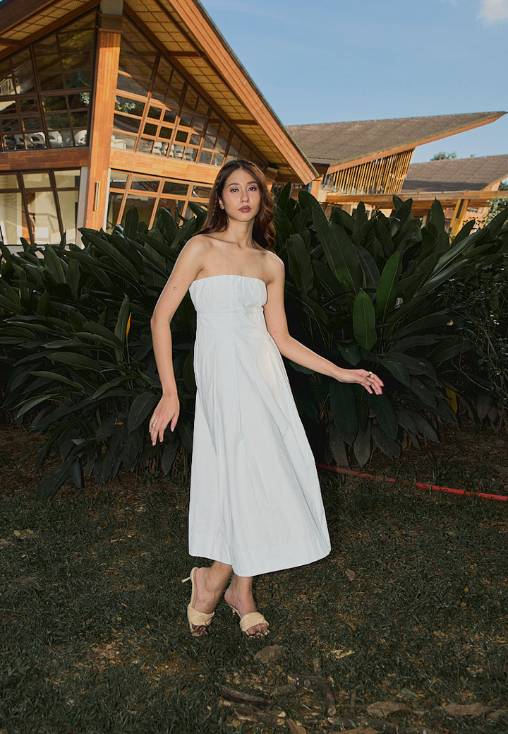 Petunia White A- Line Tube Midi Dress