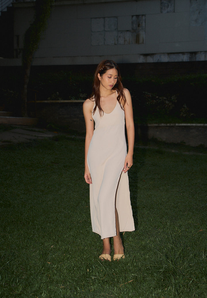 Merith Blush Pink V-Neck with High Slit Midi Dress