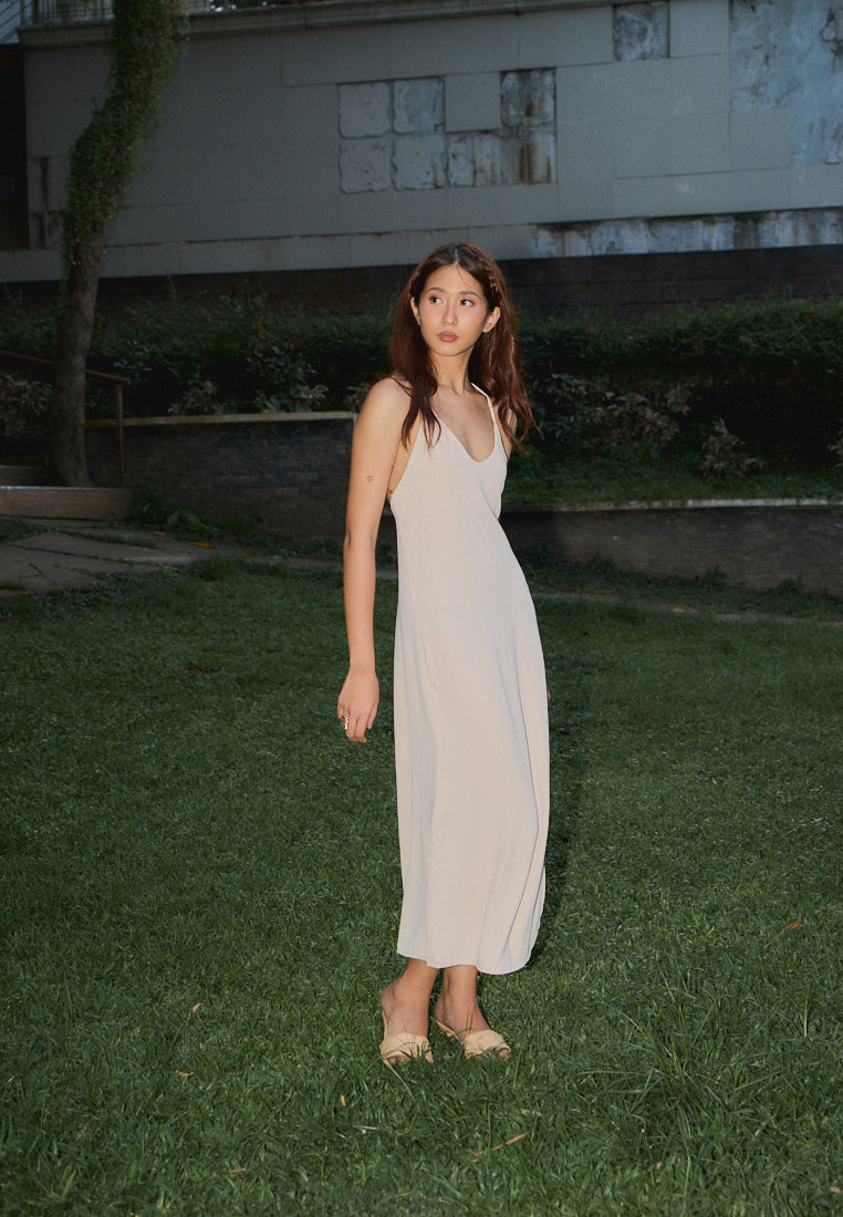 Merith Blush Pink V-Neck with High Slit Midi Dress