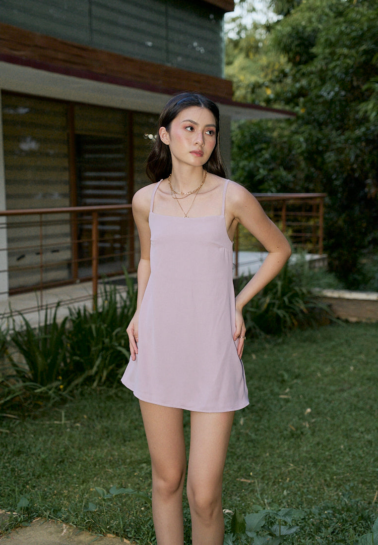 Taja Lilac Deep Square Neck Mini Dress