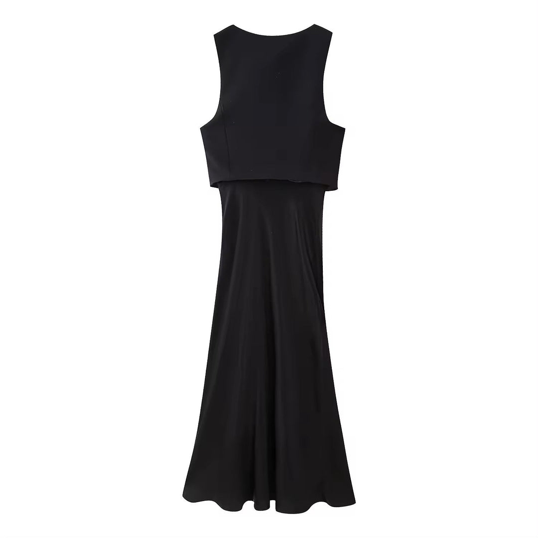 (PRE-ORDER: ETA August 5,2024)Elvire Black V Neck Buttons Up Sleeveless Front Hollow Out Maxi Dress