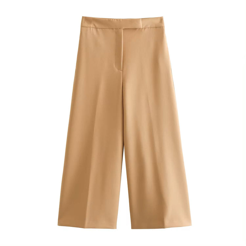 Francois Khaki Zipper Fly Wide Leg Ankle-Length Trouser