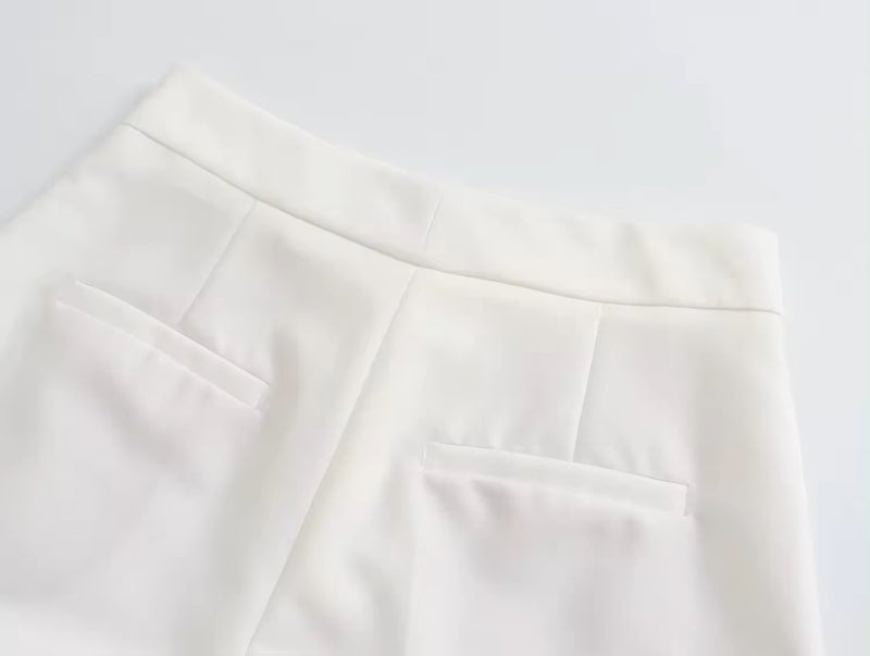 Francois White Zipper Fly Wide Leg Ankle-Length Trouser