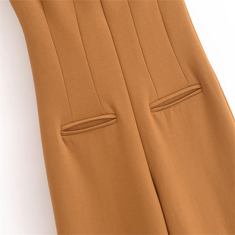 Noor Brown V Neck Vintage  Double Sided Long Jumpsuit