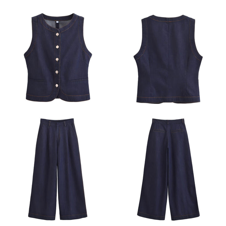 Madilyn Denim Blue  Buttons Up Casual Vest Top