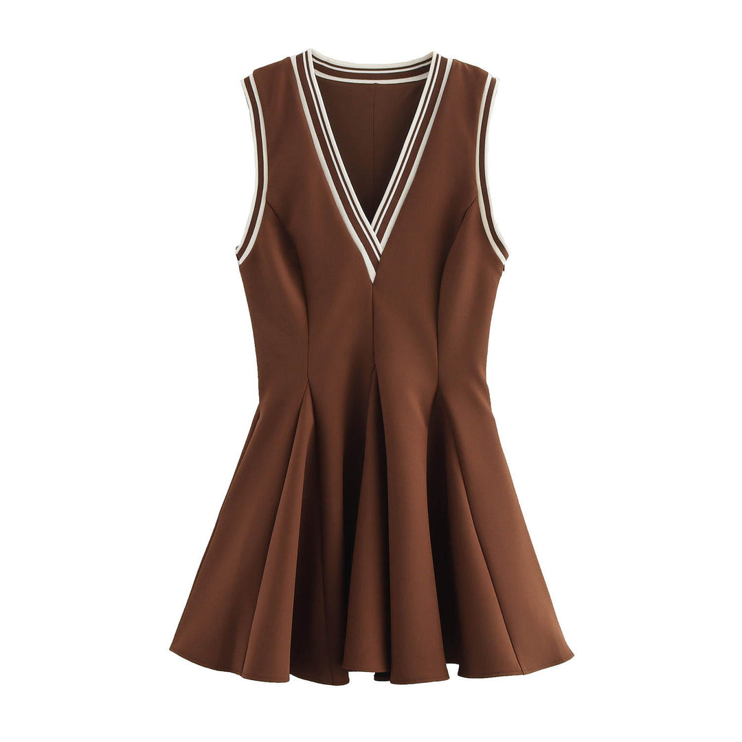 Tenley Brown V-Neck Sleeveless Chiffon Mini Dress