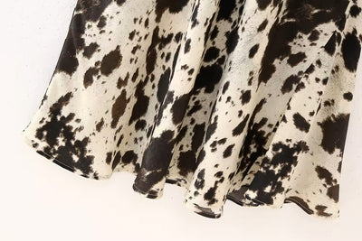 Hyena Black Beige Abstract Print Zipper Fly A-Line Midi Skirt