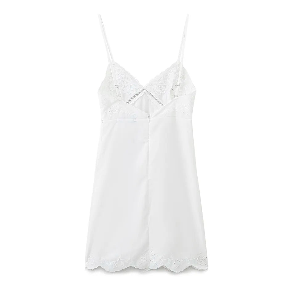 Jiselle White V Neck Lined Underbust Back Zipper Adjustable Thin Strap Mini Dress