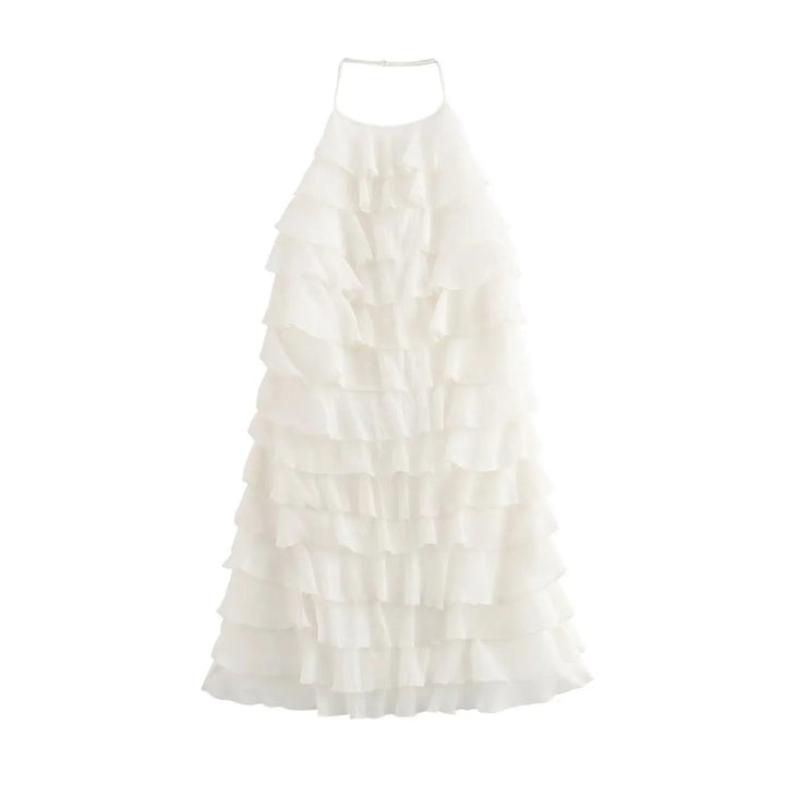 Kaash White Layered Halter Mini Dress