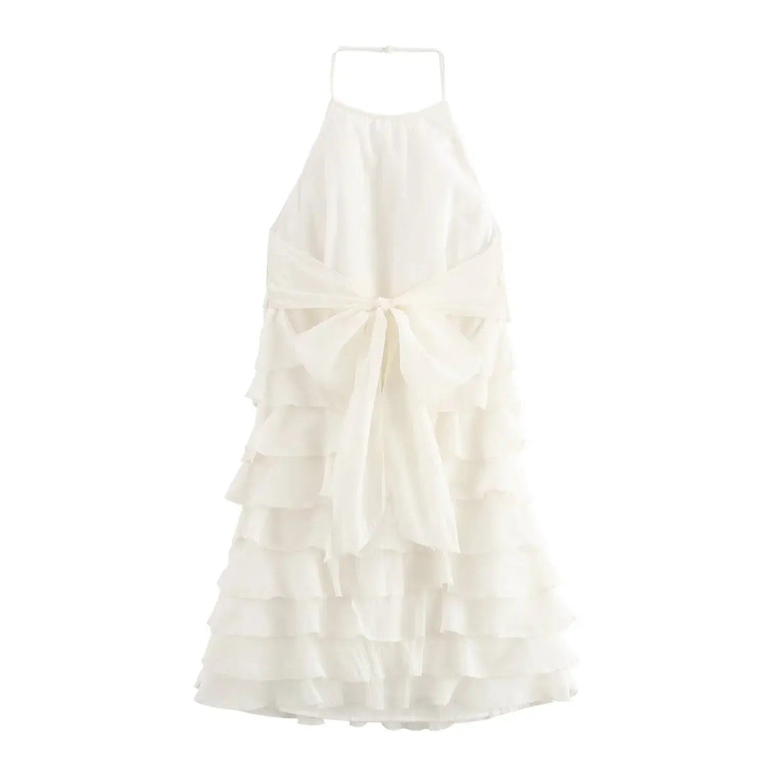 Kaash White Layered Halter Mini Dress