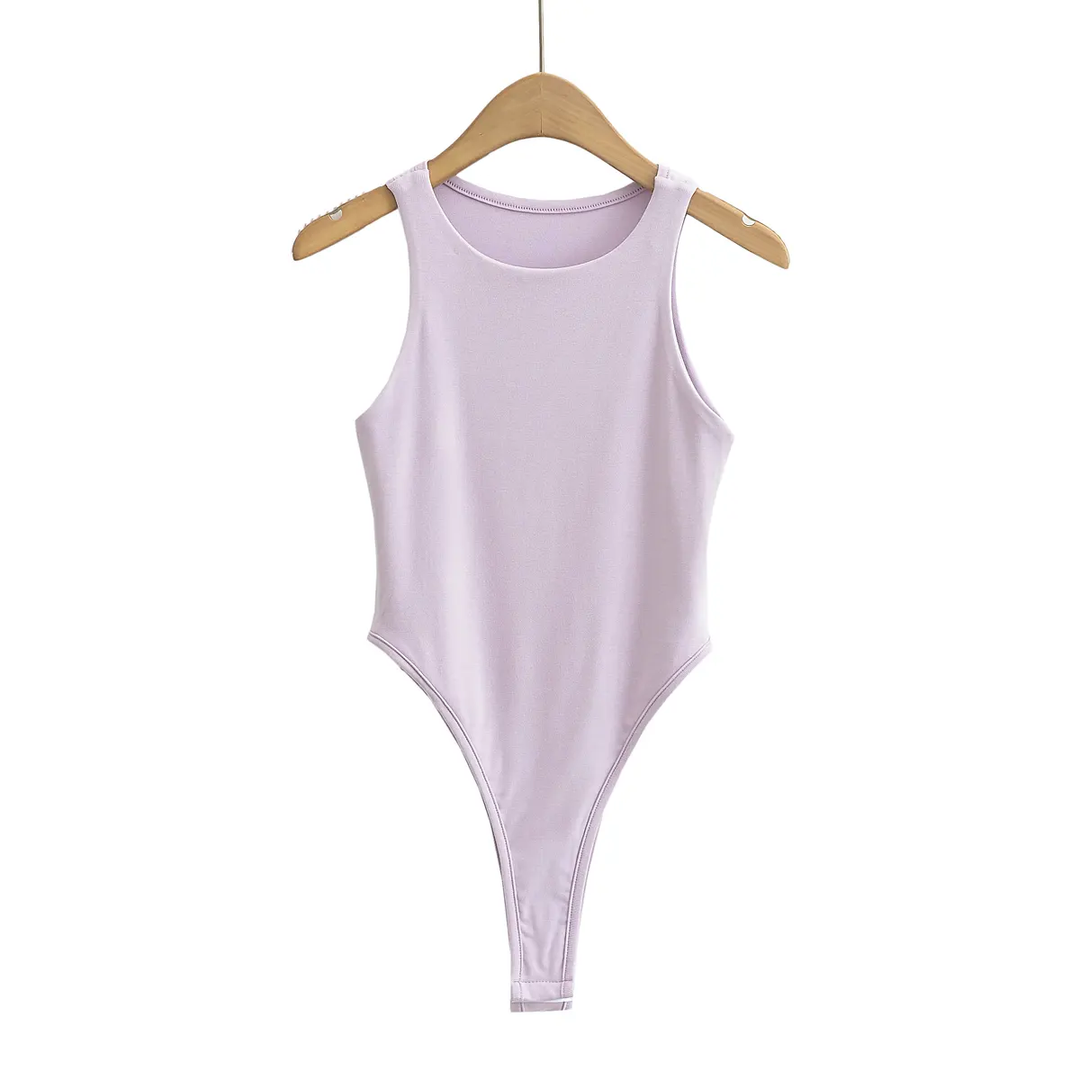 Klea Purple Crew Neck Sleeveless Bodysuit