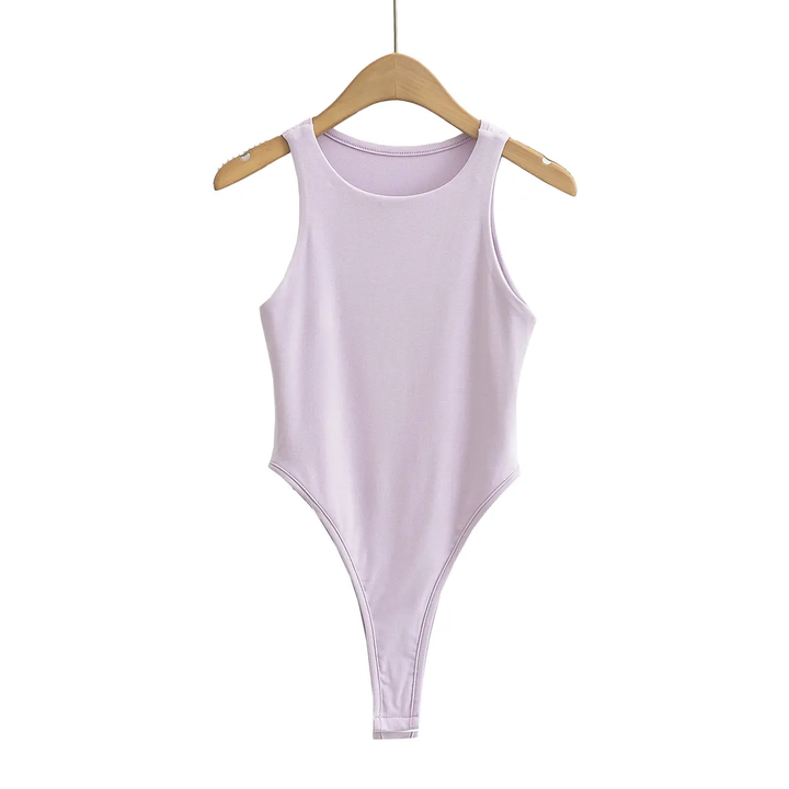 Klea Purple Crew Neck Sleeveless Bodysuit