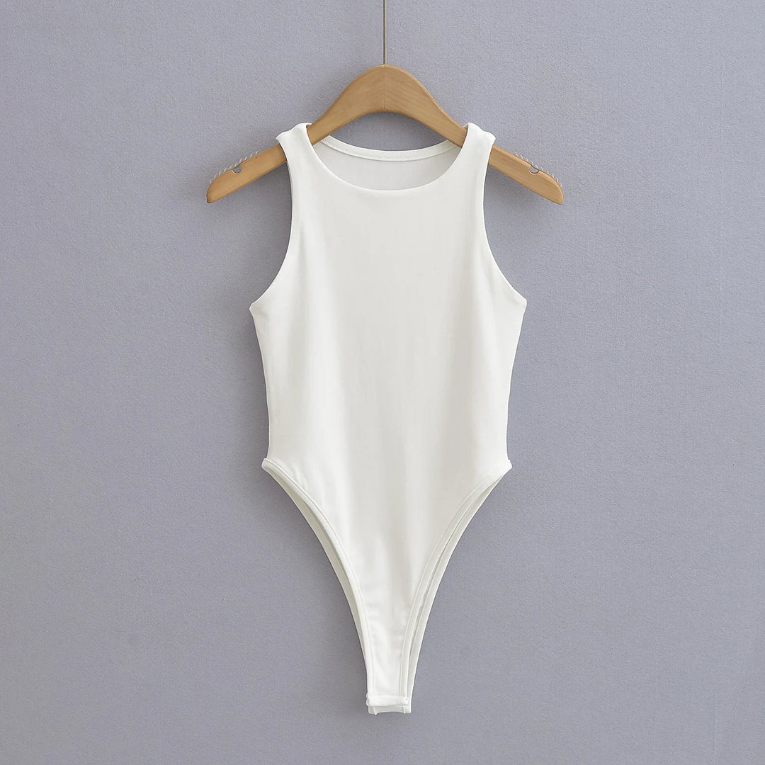 Klea White Crew Neck Sleeveless Bodysuit