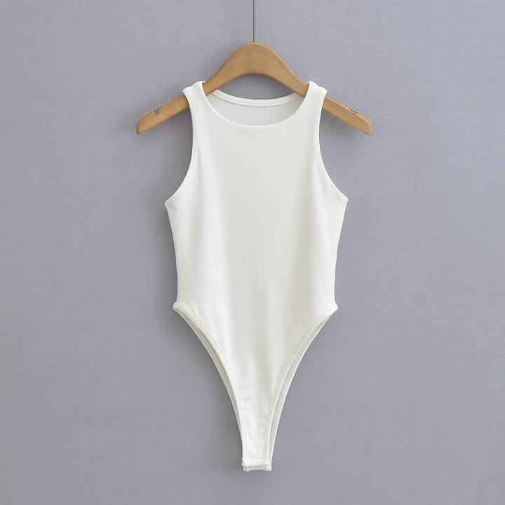 Klea White Crew Neck Sleeveless Bodysuit